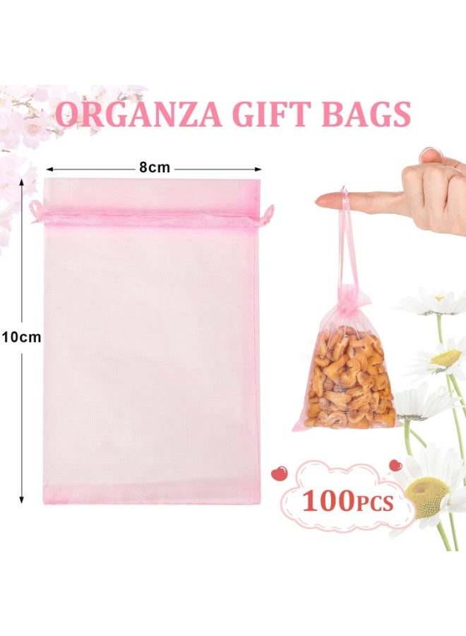 LYNLYN 100PCS Pink Organza Gift Bags with Satin Drawstring, Sheer Mesh Jewelry and Party Favor Bags for Wedding, Christmas, Valentine’s Day and Special Occasions（8×10cm） - Image 2